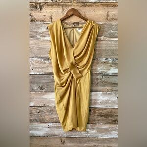 Helmut Lang Mustard Draped Sleeveless Twist Front Dress